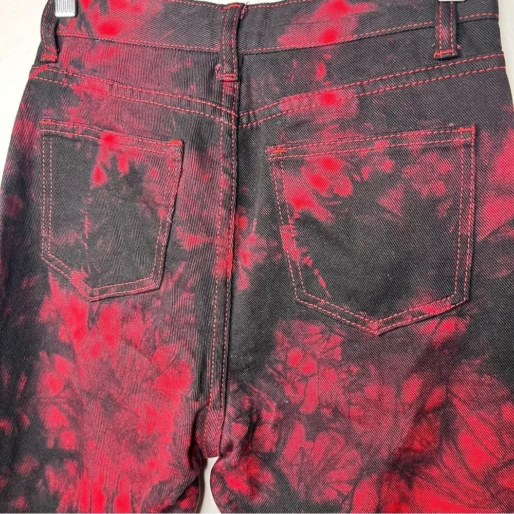 Edikted red and black tie dye jeans 🔥 high waisted 🔥 excellent condition 🔥 XS